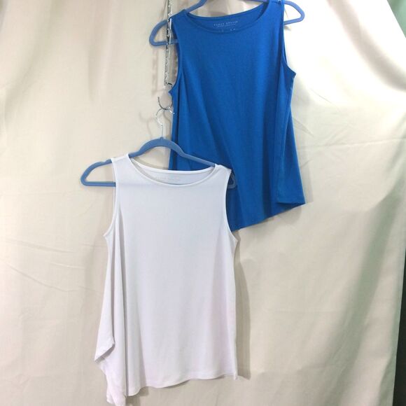 Susan Graver Lot Of 2 Petite Liquid Knit Tank Tops Blue White Size XSP - Picture 4 of 6